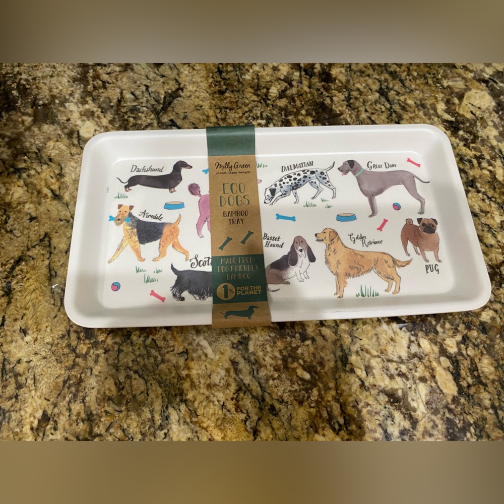 Milly Green Eco Dogs decorative Bamboo Tray - new - adorable dog breeds pattern
